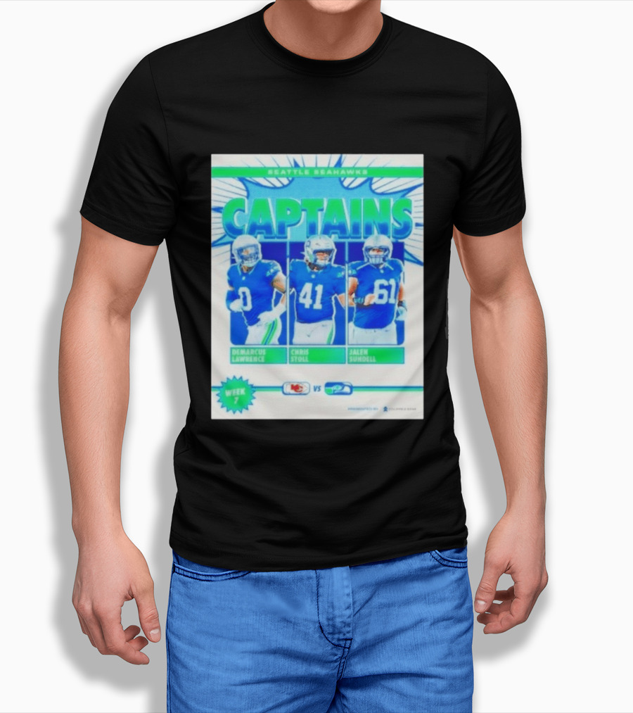 Seattle Seahawks Captains Demarcus Lawrence Chris Stoll Jalen Sundell Week 7 Football Matchup Chiefs Vs Seahawks T-Shirt