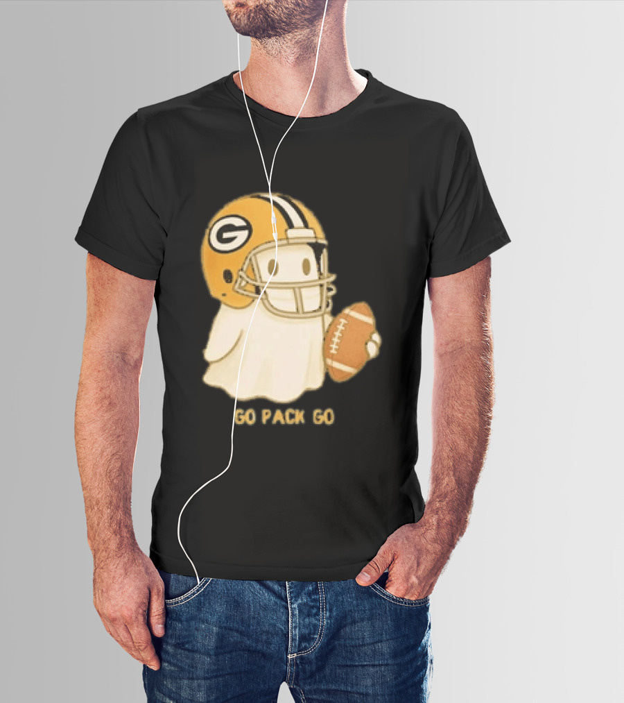 Green Bay Packers Ghost Go Pack Go Football Helmet Fan Gear T-Shirt