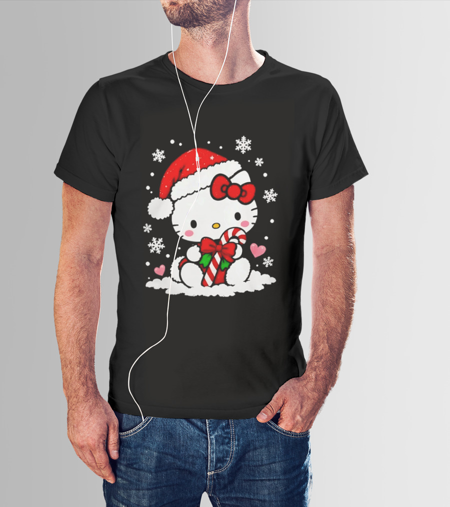 Hello Kitty Sweet Christmas Santa Candy Cane Snowflakes T-Shirt