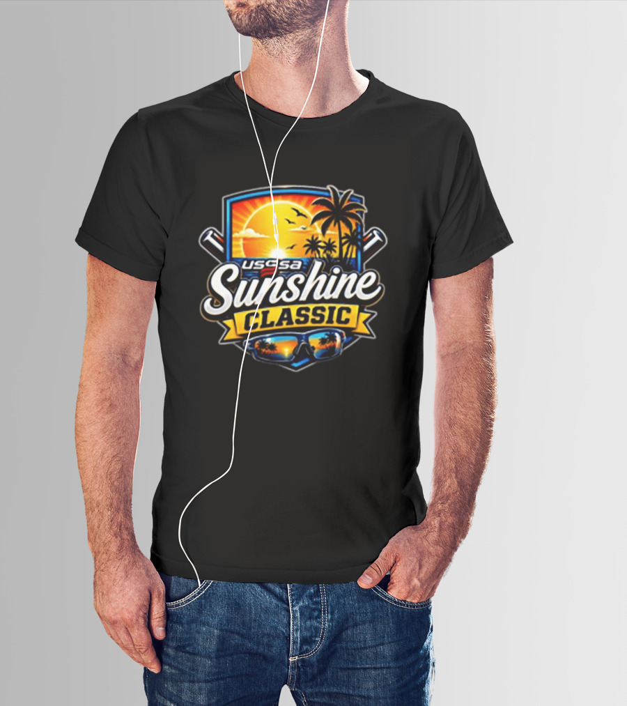 USSSA 13th Annual Sunshine Classic Baseball Tournament With Tropical Sunset And Palm Trees T-Shirt