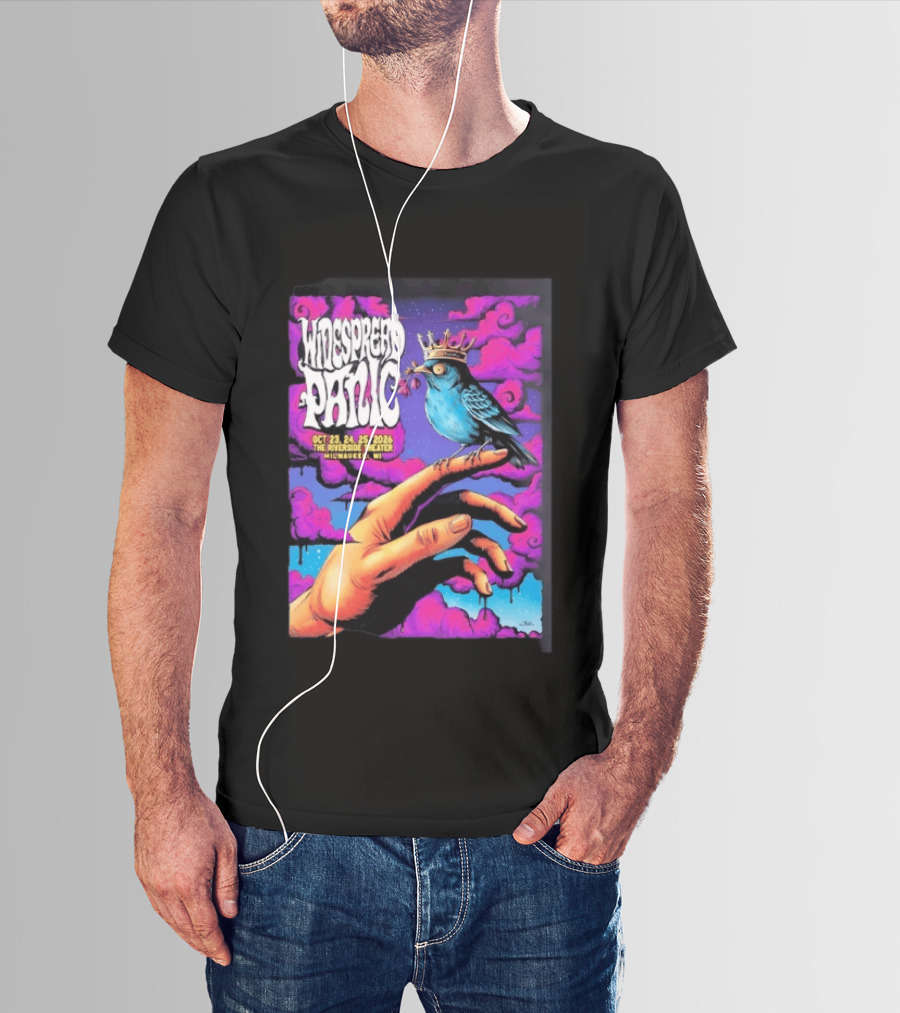 Widespread Panic October 23 24 25 2026 Riverside Theater Milwaukee Concert Bluebird Crown T-Shirt