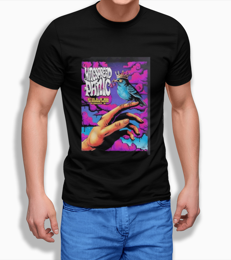 Widespread Panic October 23 24 25 2026 Riverside Theater Milwaukee Concert Bluebird Crown T-Shirt