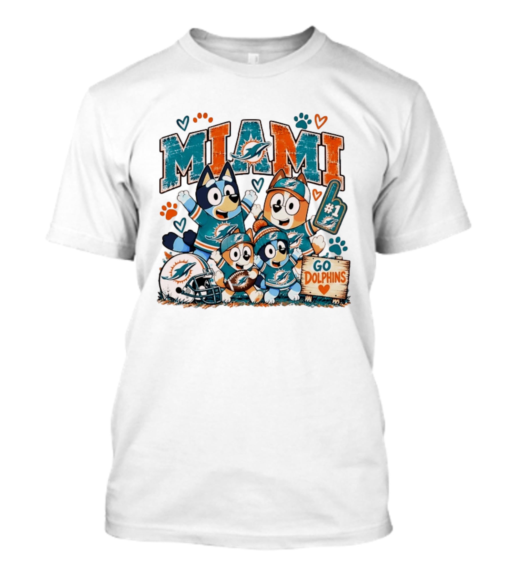 Bluey And Bingo Miami Dolphins Fans Go Dolphins Number One Fan Miami Football T-Shirt