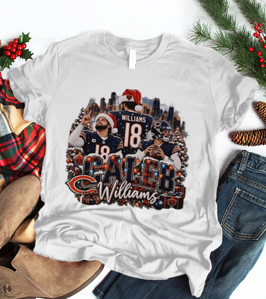 Caleb Williams 18 Chicago Bears Christmas Holiday Santa Hat T-Shirt