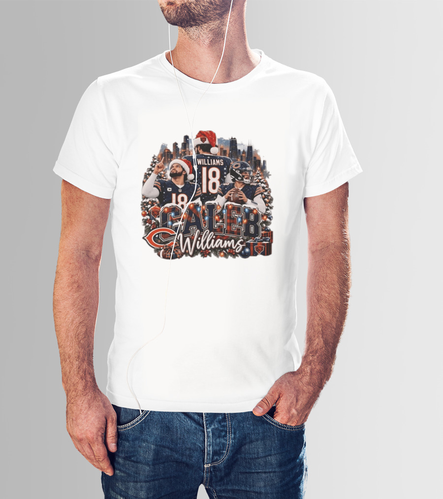 Caleb Williams 18 Chicago Bears Christmas Holiday Santa Hat T-Shirt