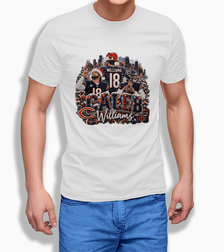 Caleb Williams 18 Chicago Bears Christmas Holiday Santa Hat T-Shirt