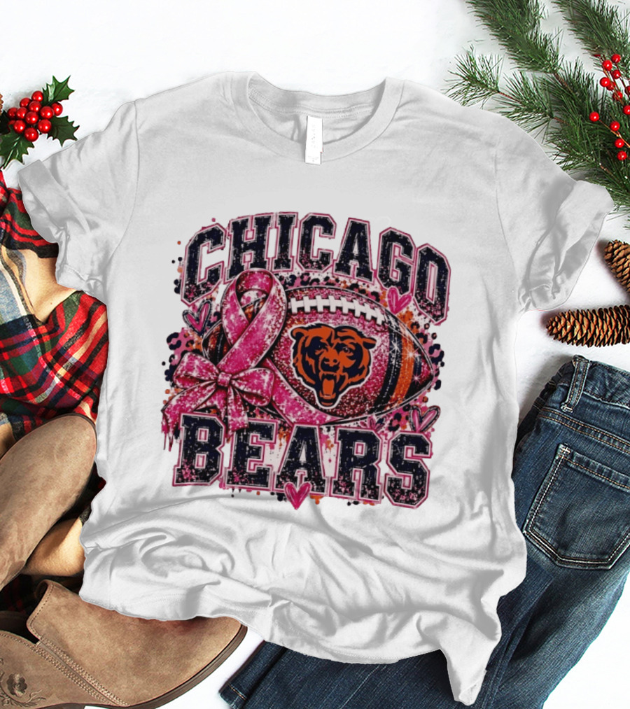 Chicago Bears Breast Cancer Awareness Pink Ribbon Football T-Shirt