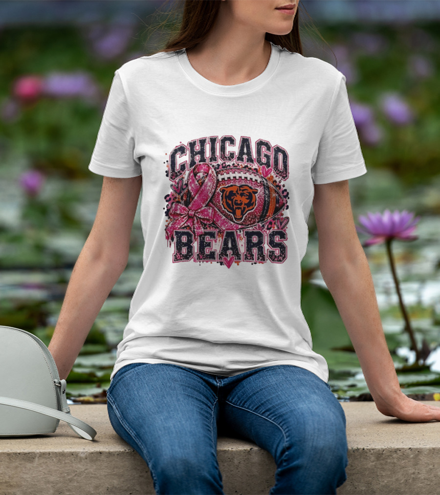 Chicago Bears Breast Cancer Awareness Pink Ribbon Football T-Shirt