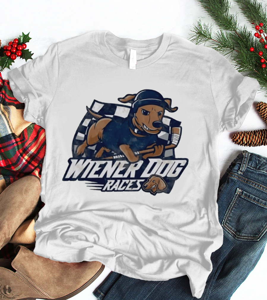 Wiener Dog Races Distressed Dachshund Racing Checkered Flag T-Shirt