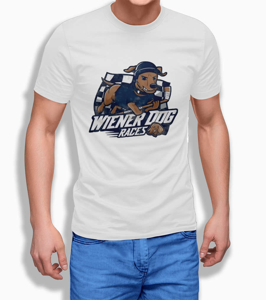 Wiener Dog Races Distressed Dachshund Racing Checkered Flag T-Shirt