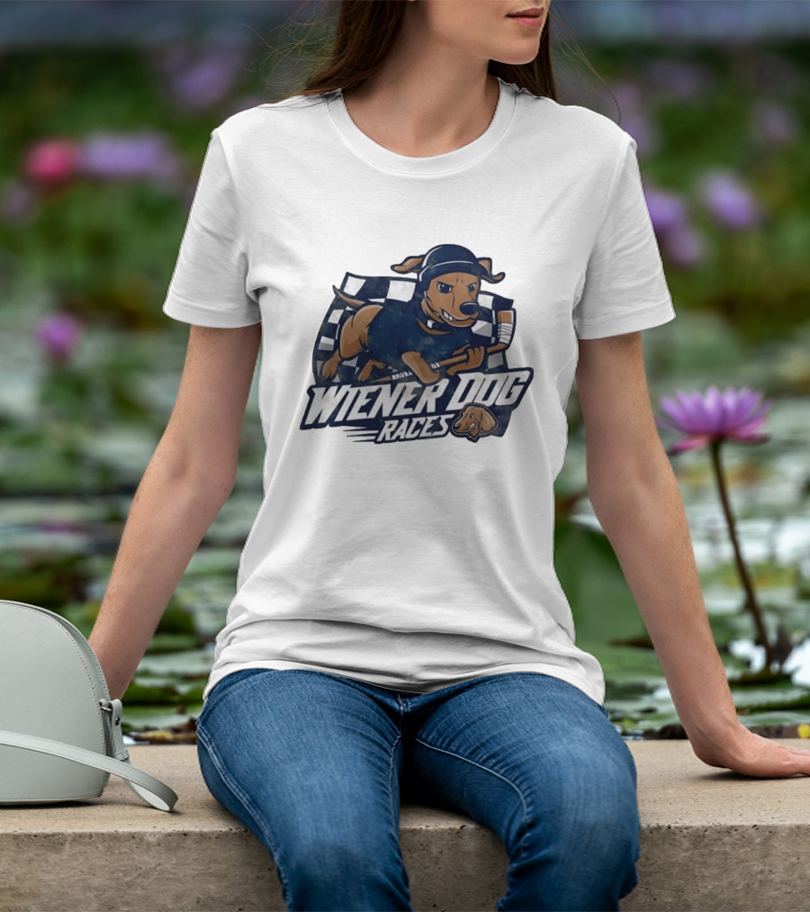 Wiener Dog Races Distressed Dachshund Racing Checkered Flag T-Shirt