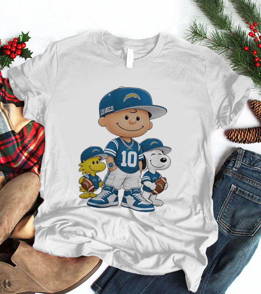 Los Angeles Chargers Charlie Brown Snoopy Woodstock Number 10 Football Fans T-Shirt