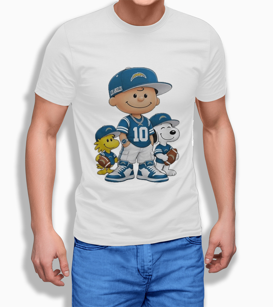 Los Angeles Chargers Charlie Brown Snoopy Woodstock Number 10 Football Fans T-Shirt