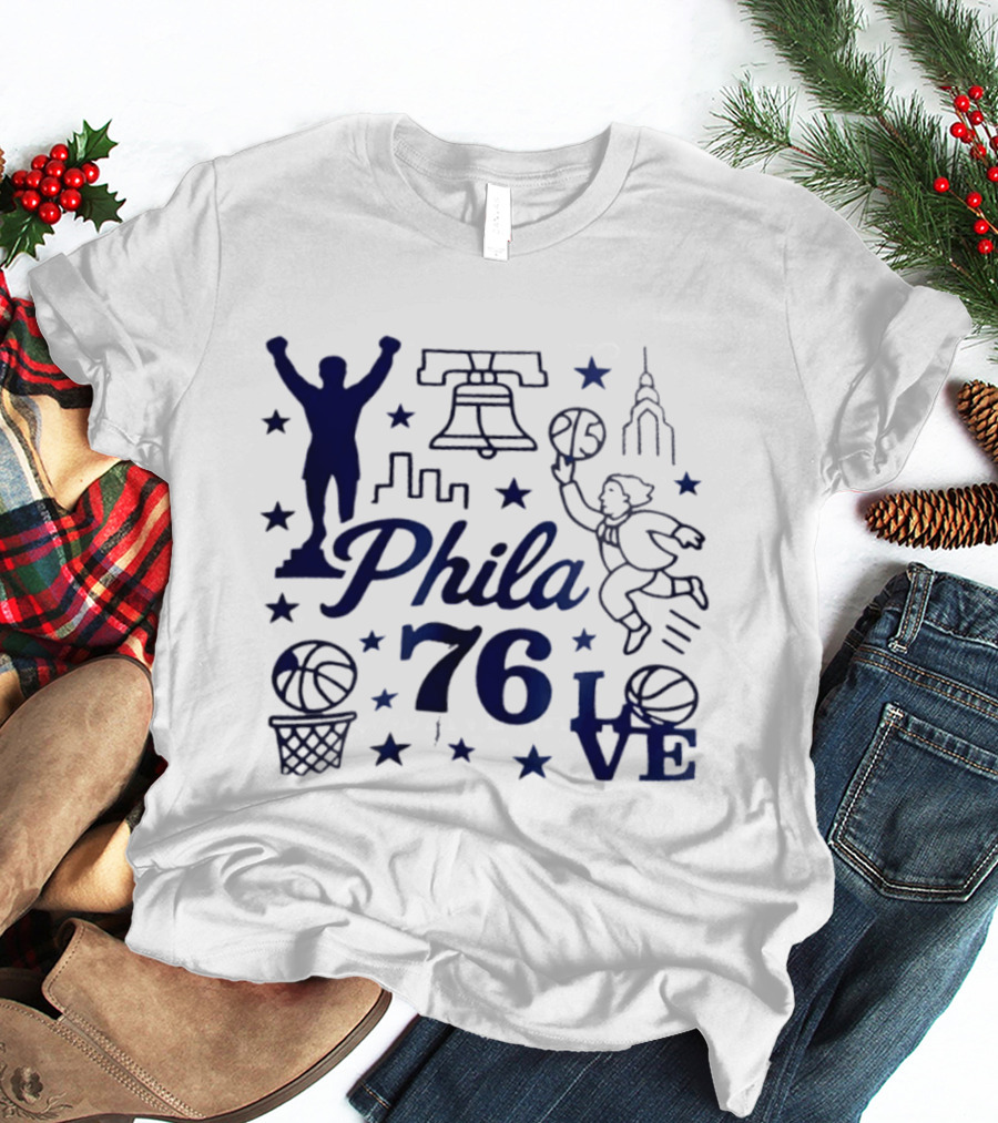 Phila 76 Philadelphia Basketball Skyline Bell And Love T-Shirt