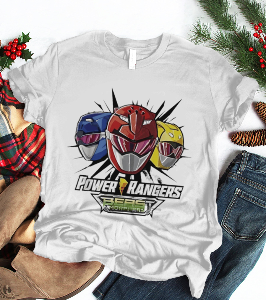 Power Rangers Beast Morphers Red Blue Yellow Helmet Trio T-Shirt