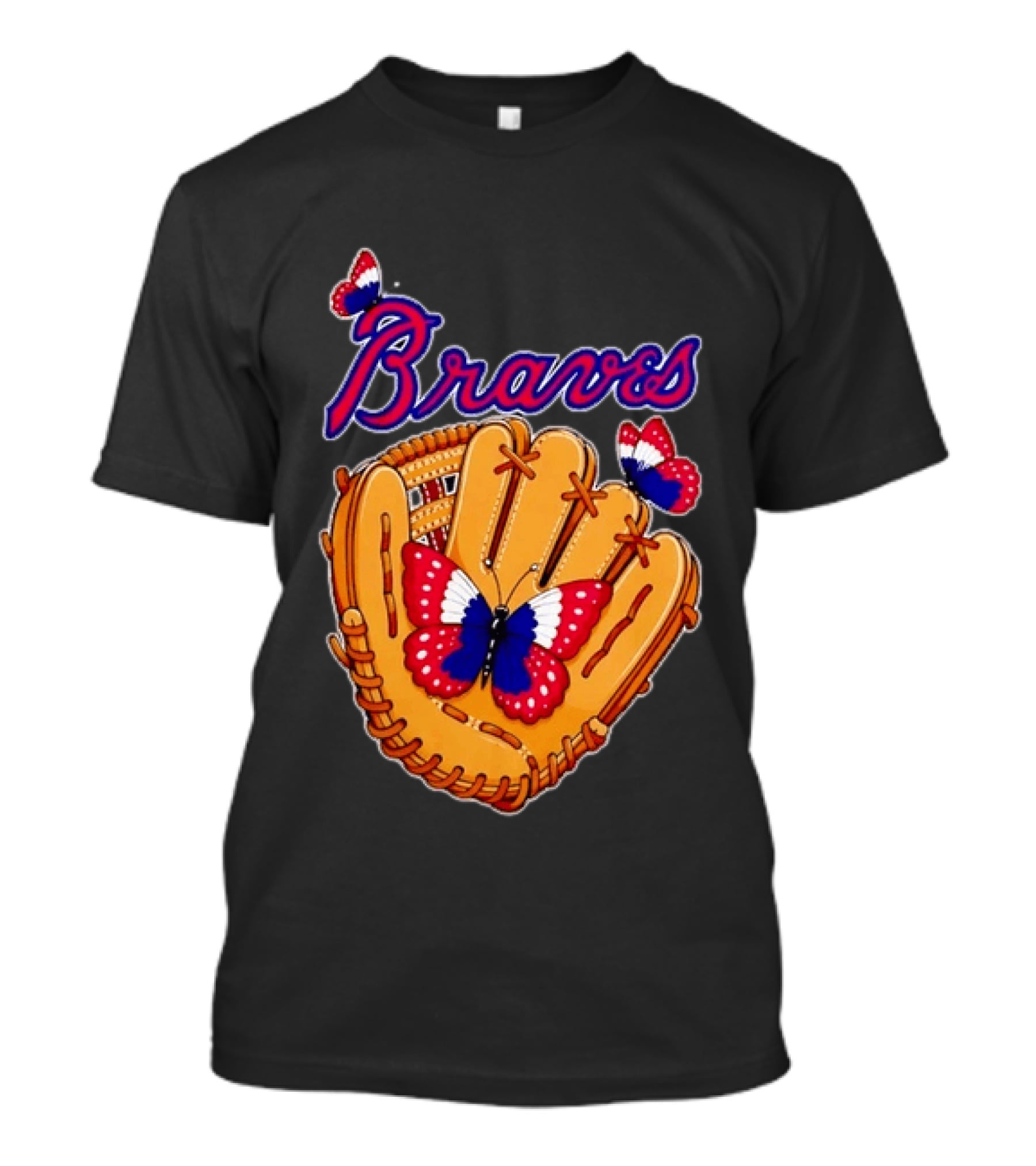 Braves Baseball Glove With Red White Blue Butterflies T-Shirt