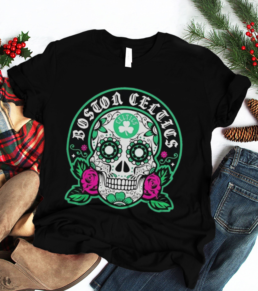 Boston Celtics Dia De Los Muertos Sugar Skull NBA T-Shirt