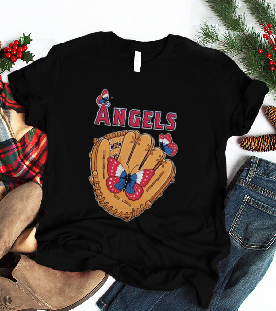 Los Angeles Angels Baseball Glove Butterflies T-Shirt