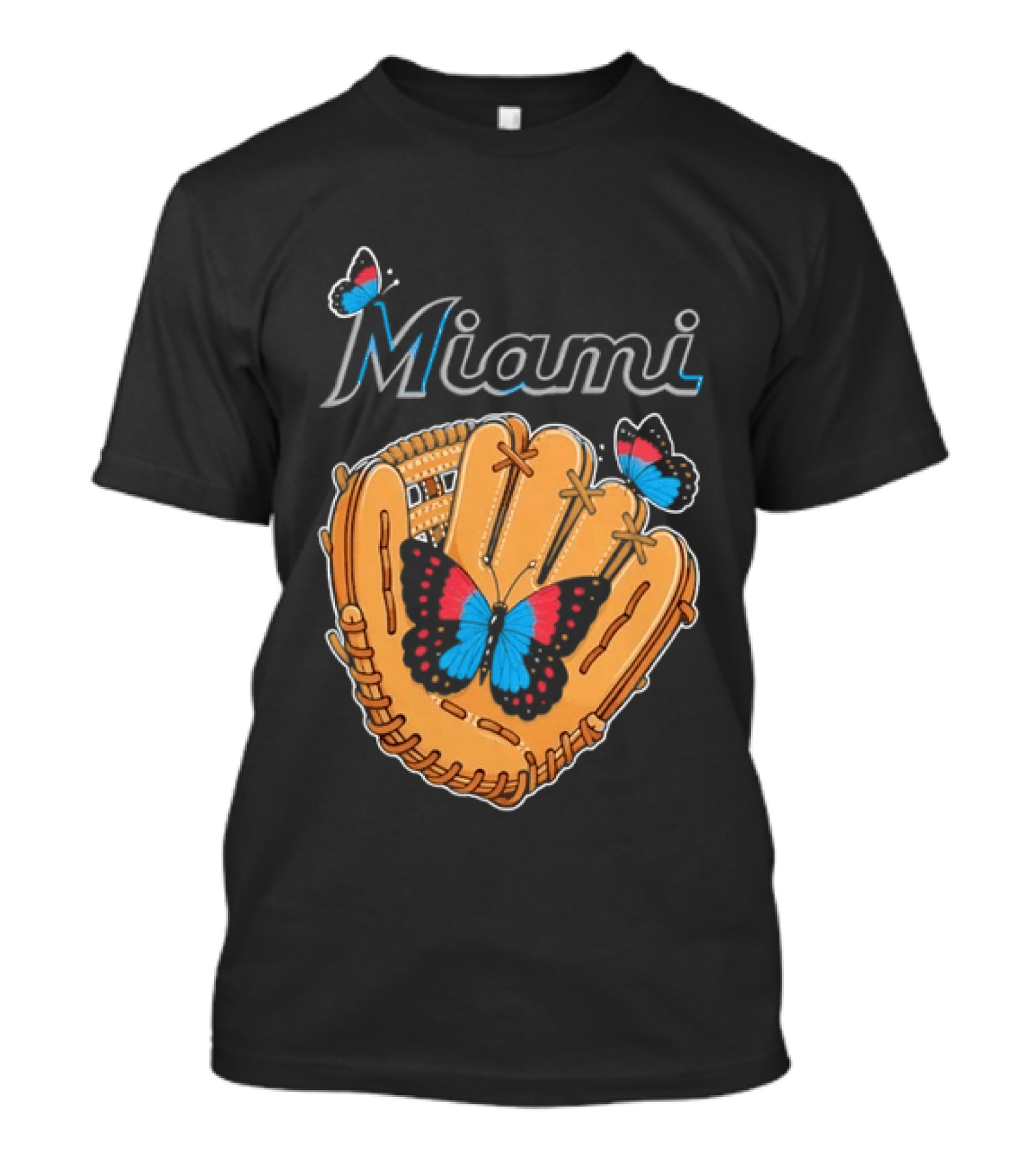 Miami Baseball Glove Butterflies Vibrant Sports T-Shirt