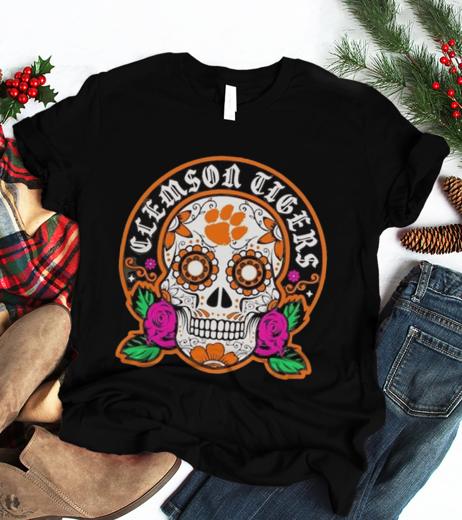 Clemson Tigers Dia De Los Muertos Sugar Skull NCAA T-Shirt