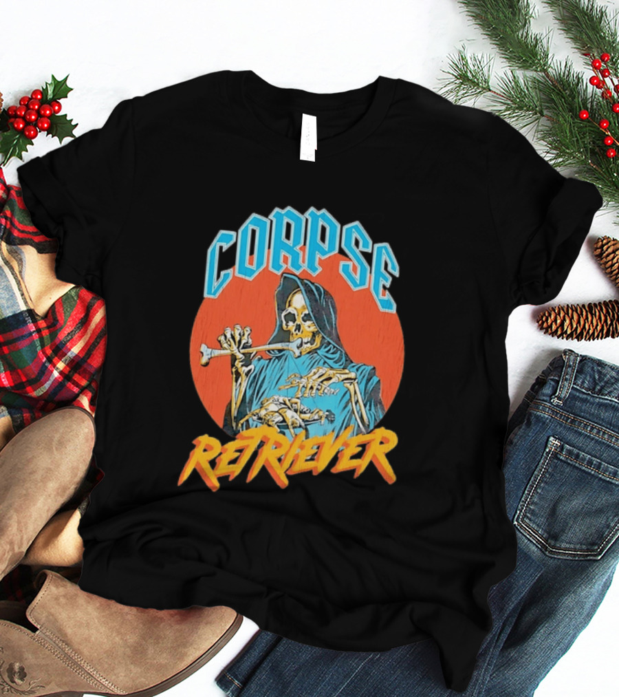 Corpse Retriever Grim Reaper Skeleton Playing Flute T-Shirt