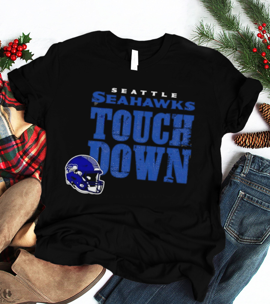 Seattle Seahawks Touch Down Distressed Helmet T-Shirt