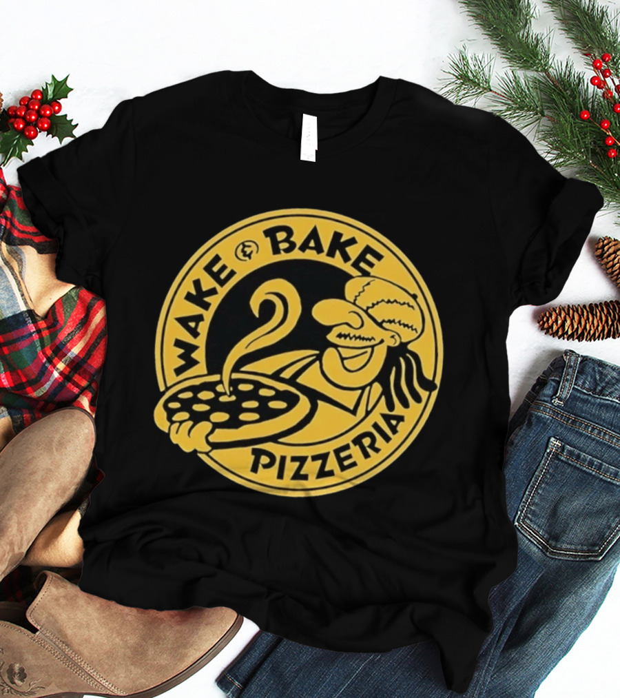 Wake Bake Pizzeria Pizza Retro Cartoon T-Shirt