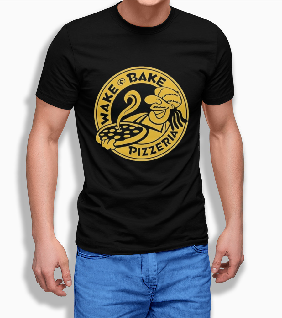 Wake Bake Pizzeria Pizza Retro Cartoon T-Shirt