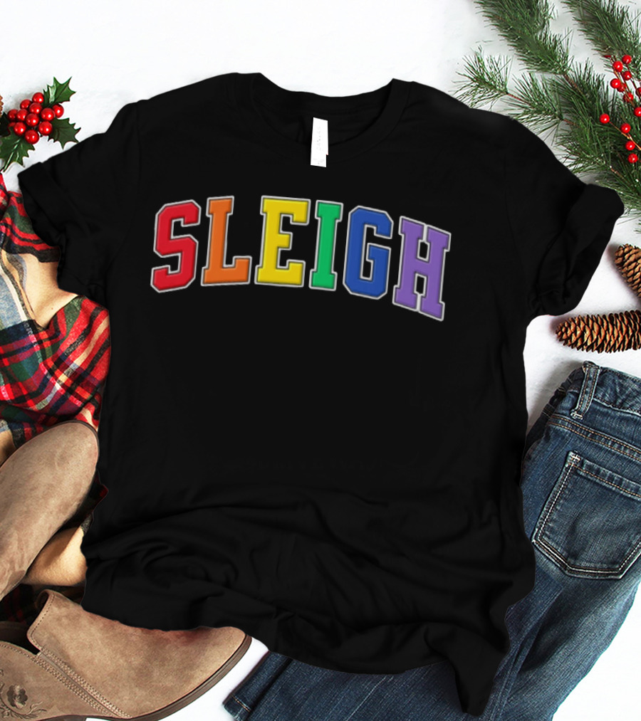 Sleigh Rainbow Colorful Holiday Christmas T-Shirt