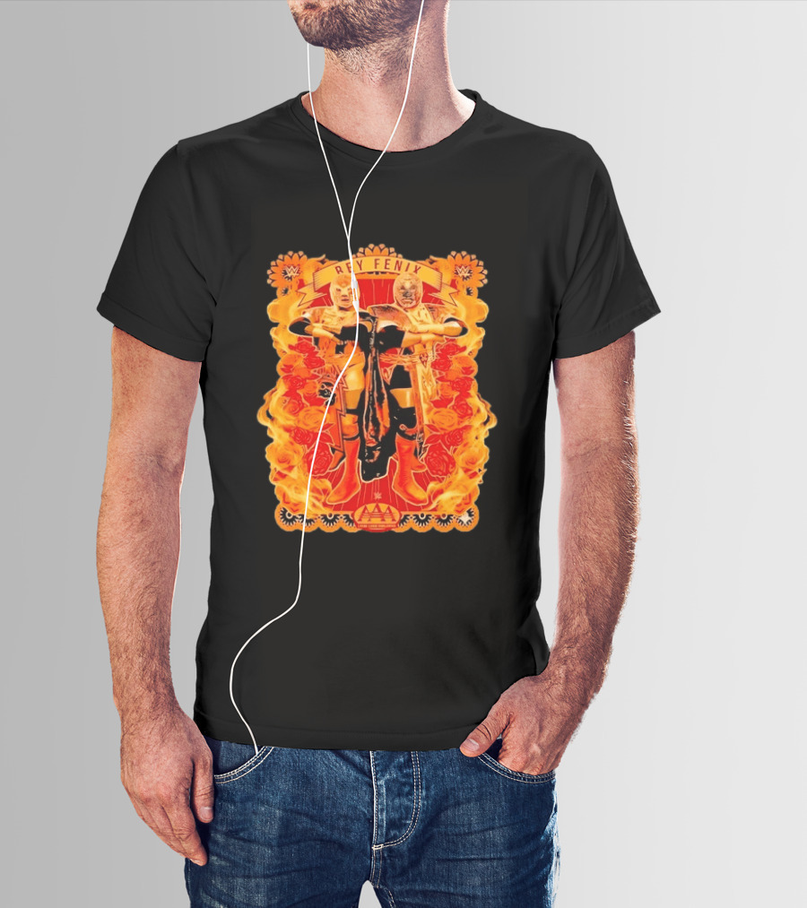 Rey Fenix AAA Lucha Libre Worldwide Flames Wrestler T-Shirt