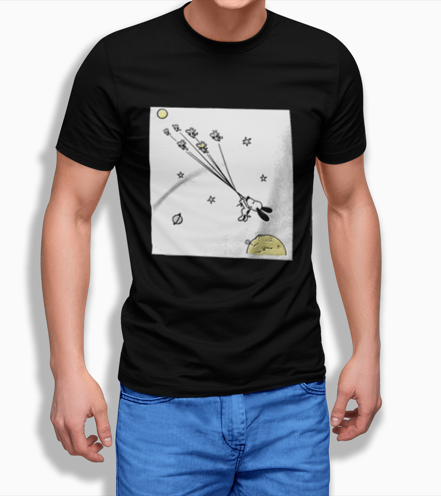 Snoopy In Space With Woodstock Balloon Birds Peanuts Cartoon T-Shirt