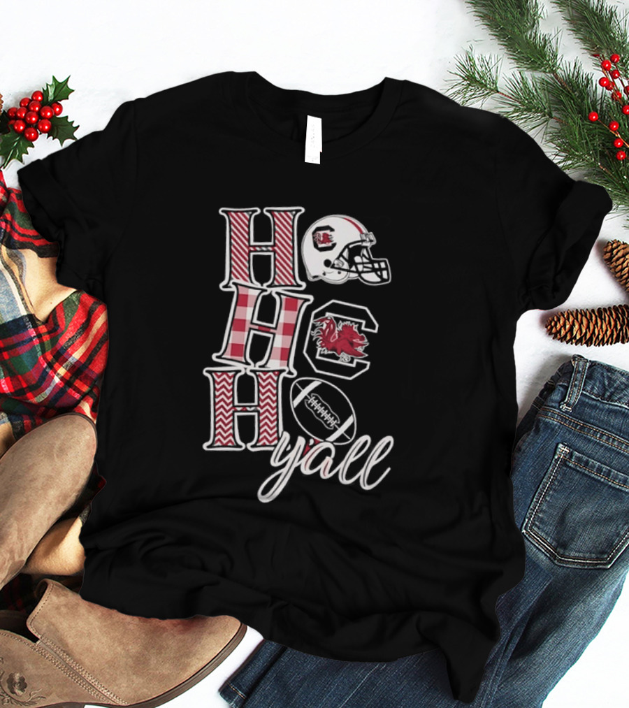 Ho Ho Ho Y'all South Carolina Gamecocks Christmas Football Helmet T-Shirt