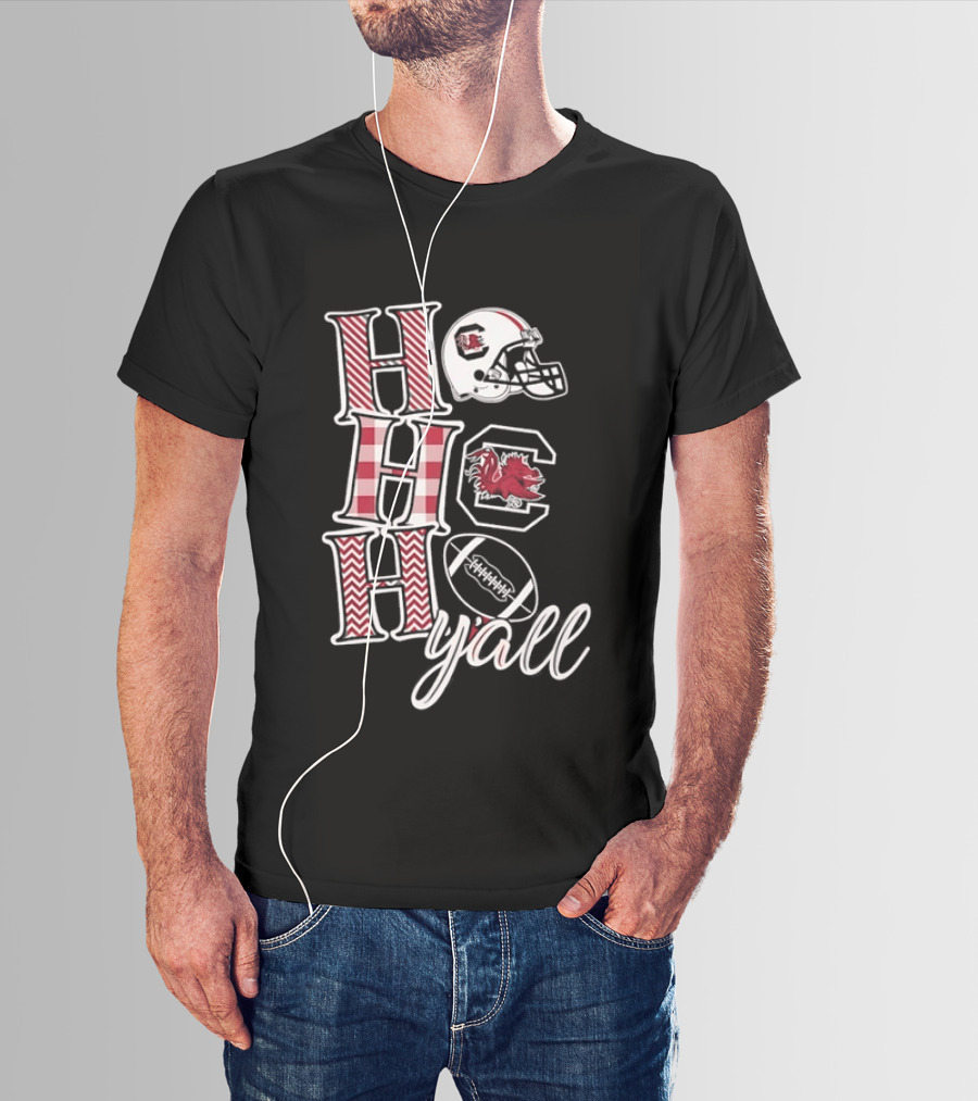 Ho Ho Ho Y'all South Carolina Gamecocks Christmas Football Helmet T-Shirt