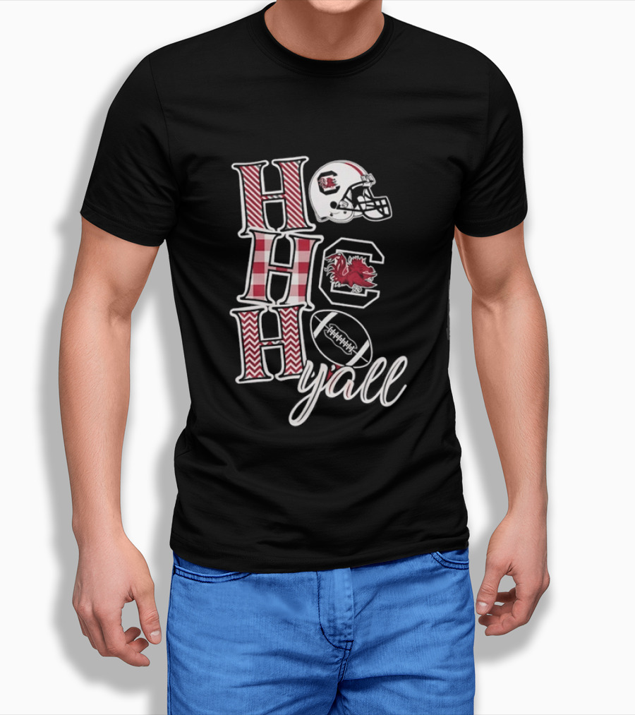 Ho Ho Ho Y'all South Carolina Gamecocks Christmas Football Helmet T-Shirt
