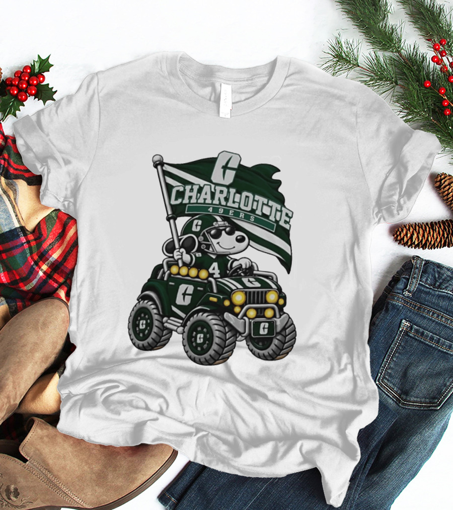 Charlotte 49ers Snoopy Driving Jeep With Flag T-Shirt