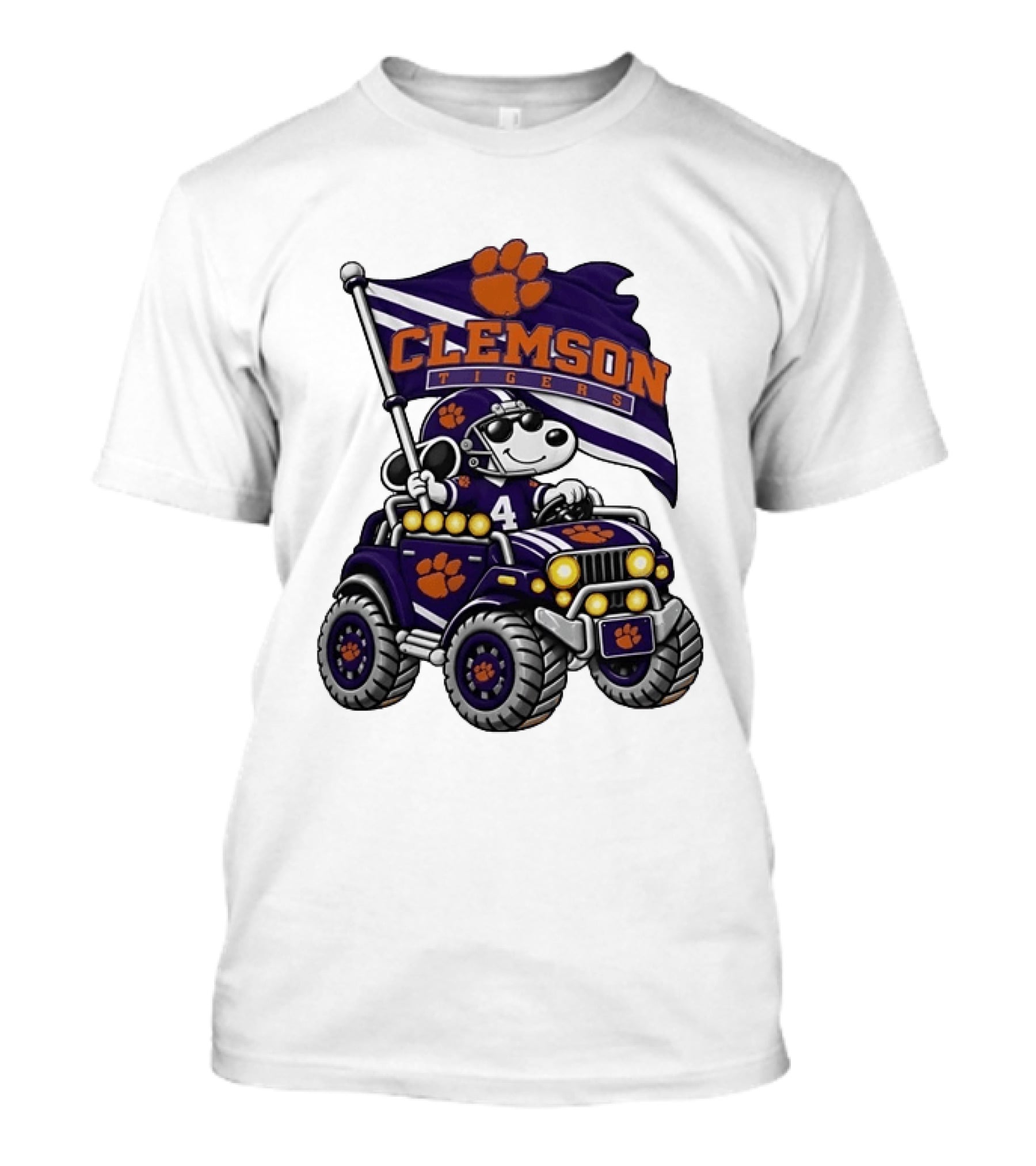 Clemson Tigers Snoopy Jeep Flag Football Adventure T-Shirt