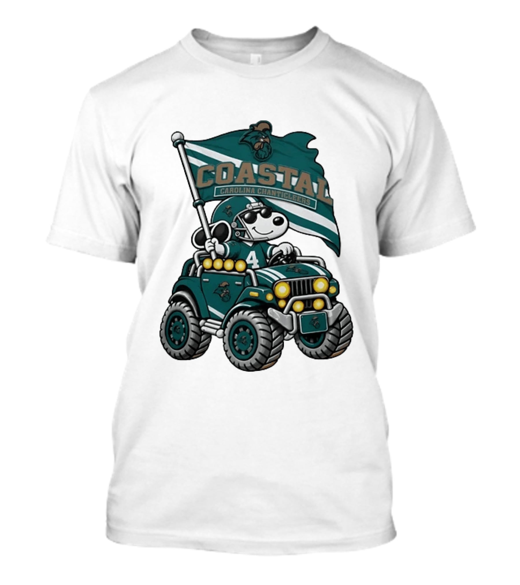 Coastal Carolina Chanticleers Snoopy Jeep Flag Football T-Shirt