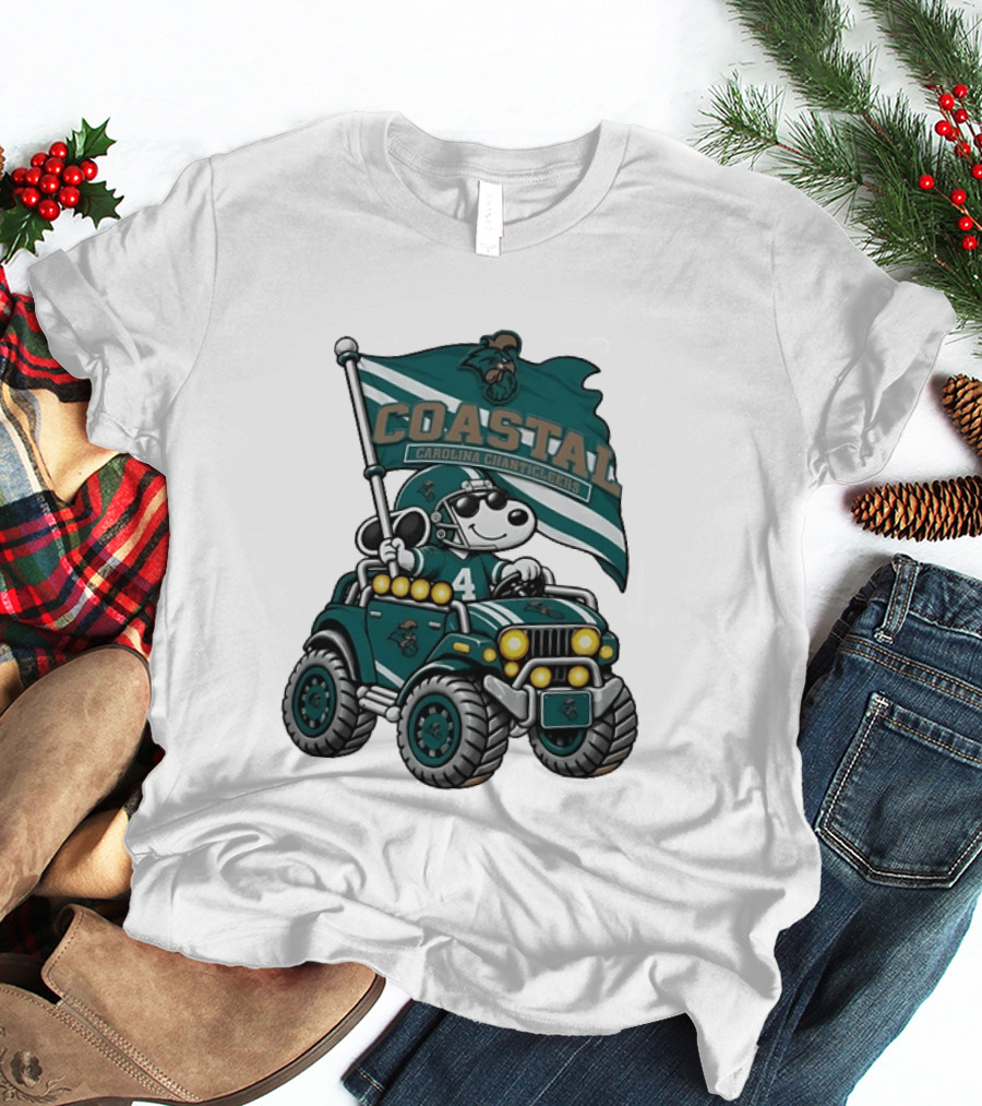 Coastal Carolina Chanticleers Snoopy Jeep Flag Football T-Shirt