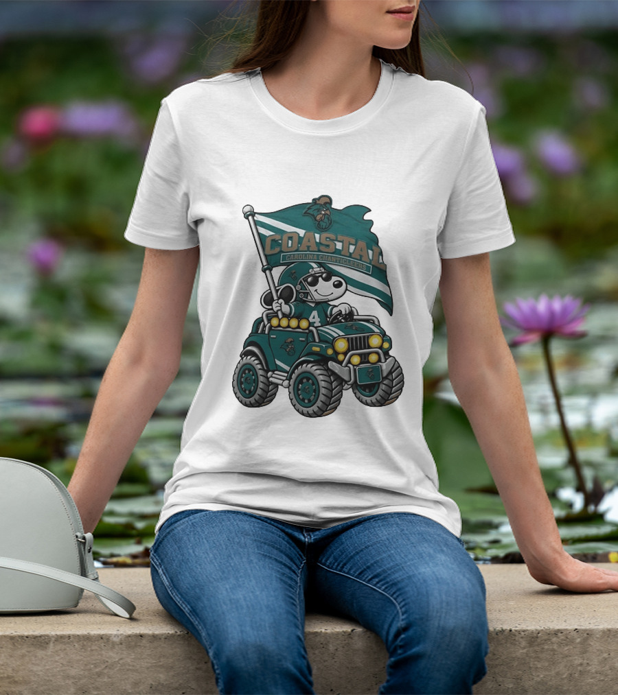 Coastal Carolina Chanticleers Snoopy Jeep Flag Football T-Shirt