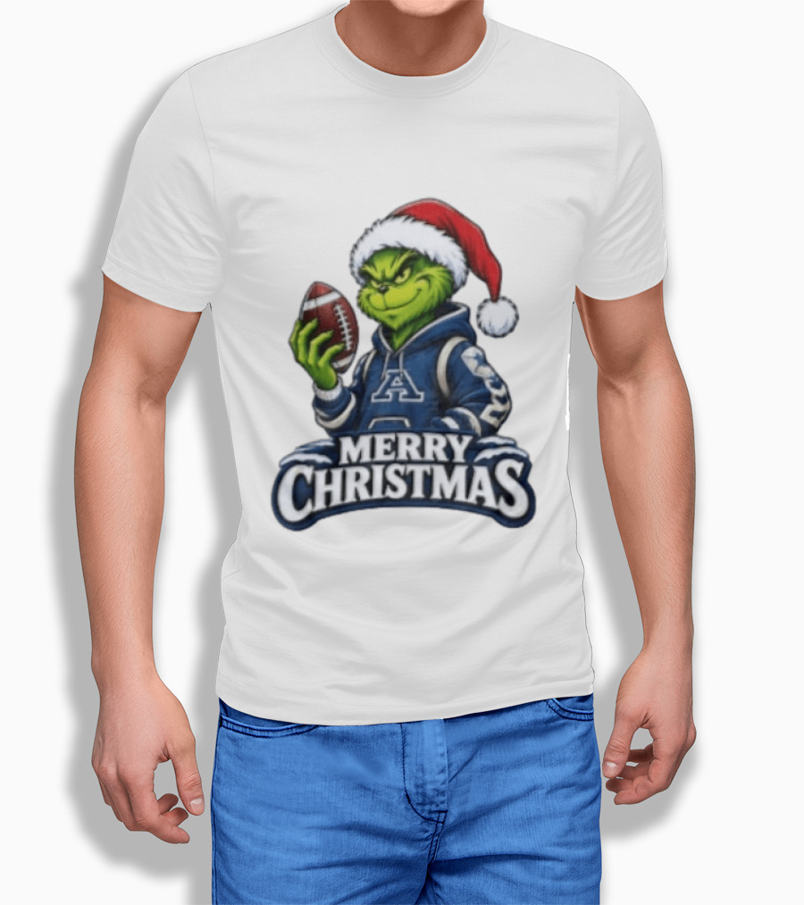 Merry Christmas Grinch Holding Football Santa Hat T-Shirt