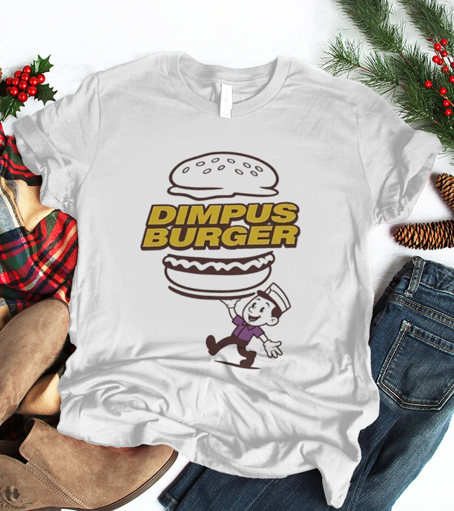 Dimpus Burger Fast Food Cartoon Mascot Balancing Burger T-Shirt