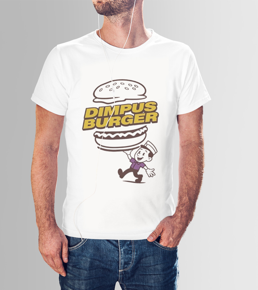 Dimpus Burger Fast Food Cartoon Mascot Balancing Burger T-Shirt