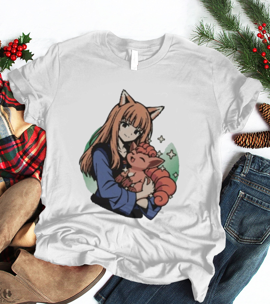Holo Embracing Vulpix Crossover From Spice And Wolf And Pokemon T-Shirt