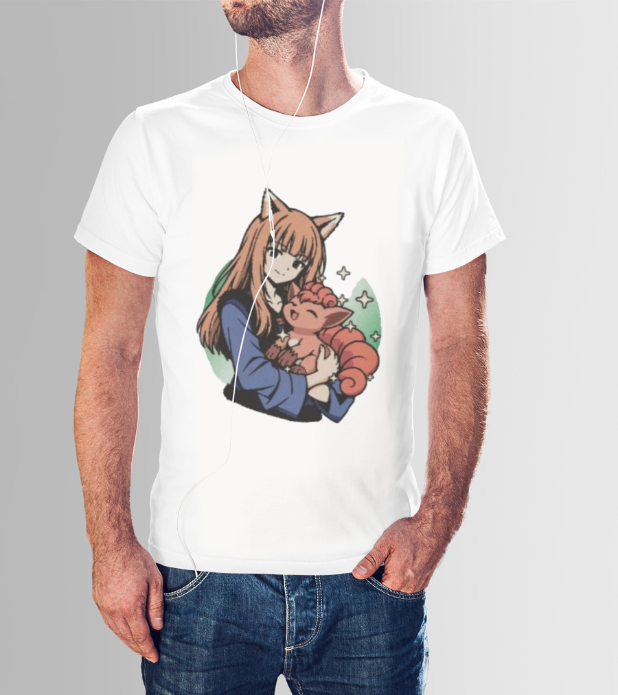 Holo Embracing Vulpix Crossover From Spice And Wolf And Pokemon T-Shirt
