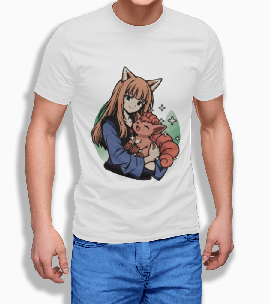 Holo Embracing Vulpix Crossover From Spice And Wolf And Pokemon T-Shirt