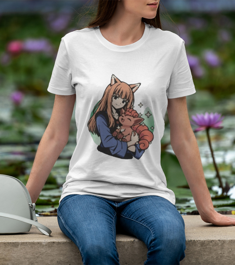Holo Embracing Vulpix Crossover From Spice And Wolf And Pokemon T-Shirt