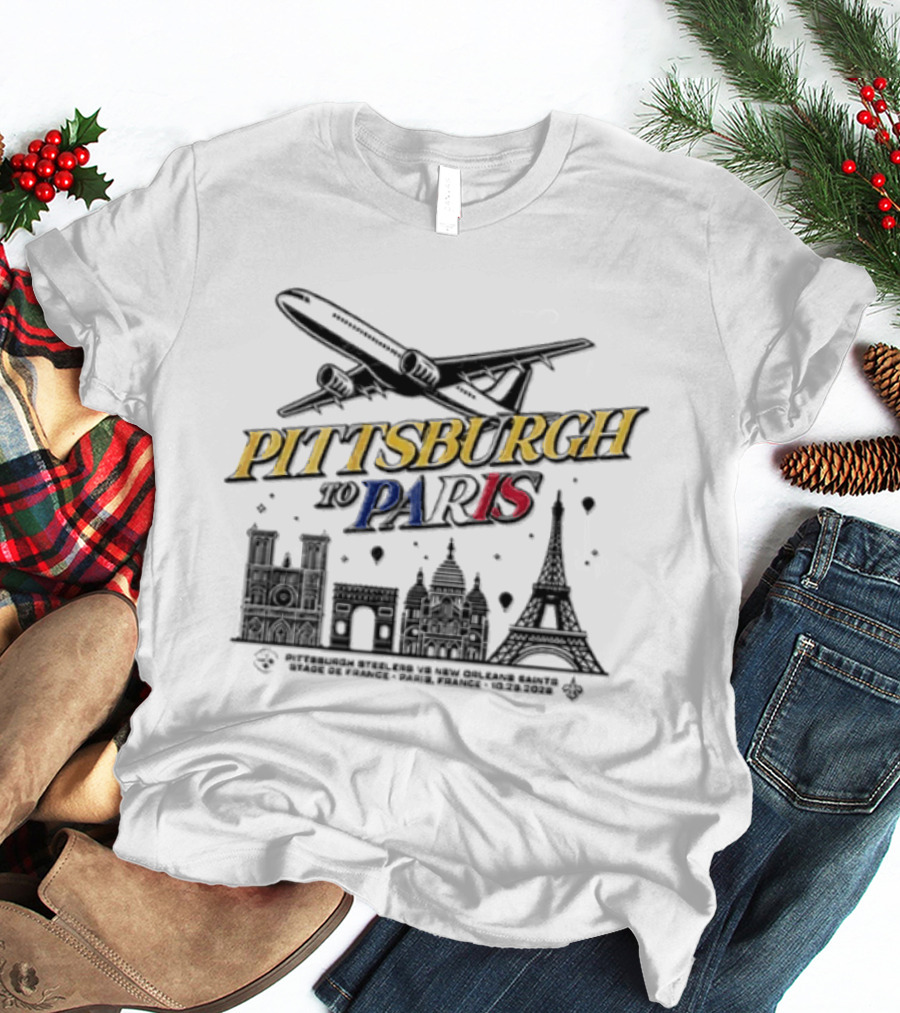 Pittsburgh To Paris 2026 Game Skyline Plane Paris Teaser T-Shirt