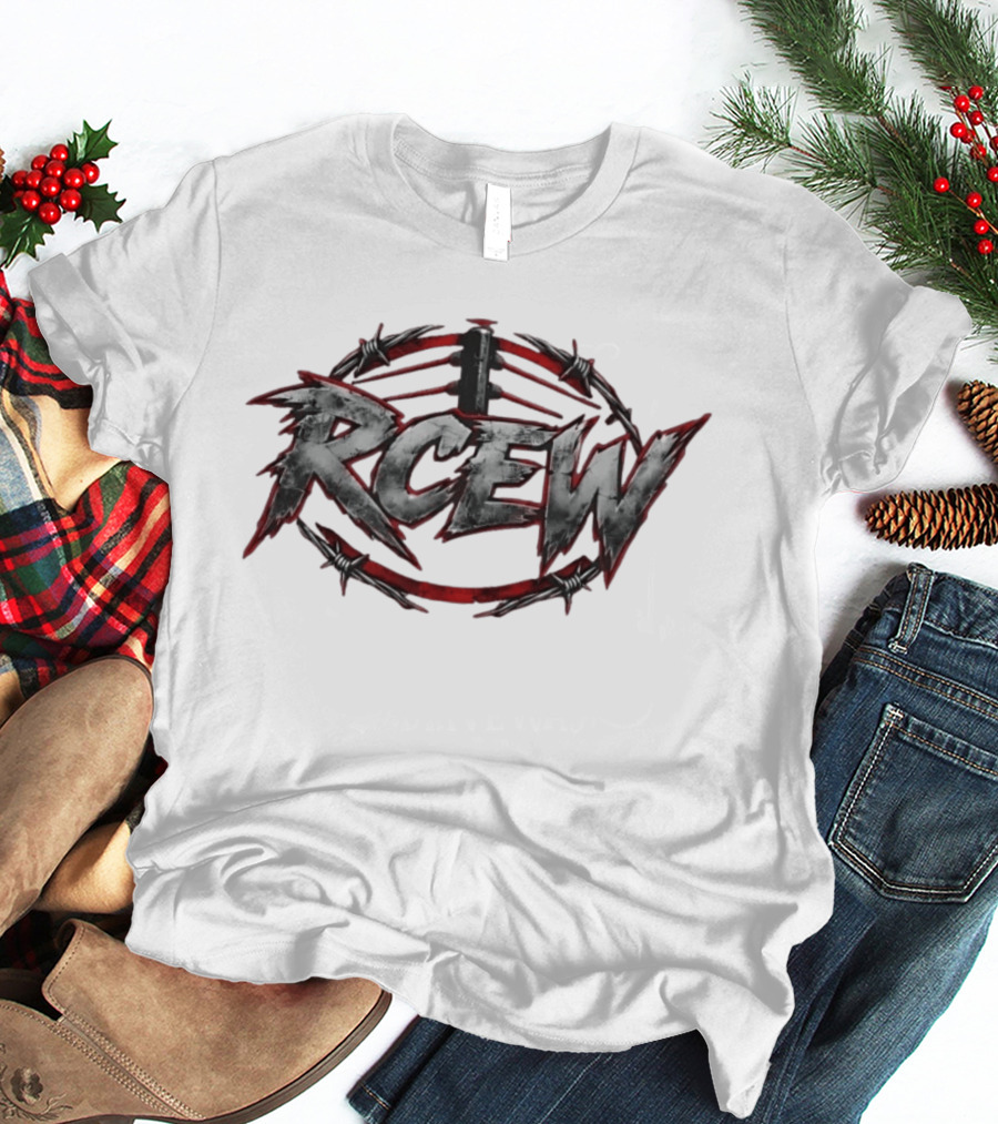RCEW Barbed Wire Wrestling Logo Icon With Fence T-Shirt
