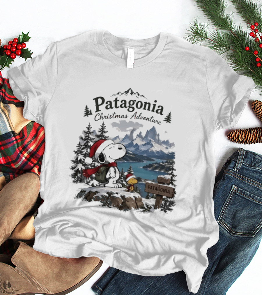 Patagonia Christmas Adventure Snoopy Woodstock Holiday Journey T-Shirt