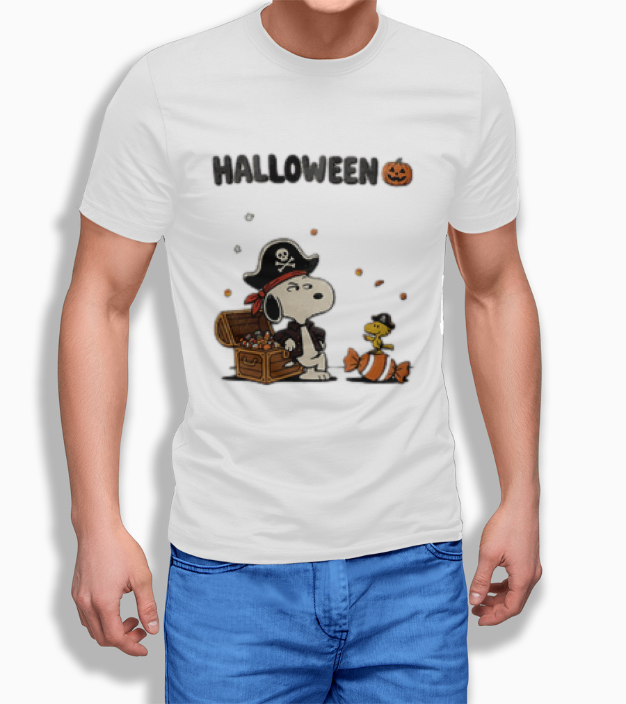 Snoopy Woodstock Halloween Pirates Treasure Chest Pumpkin T-Shirt